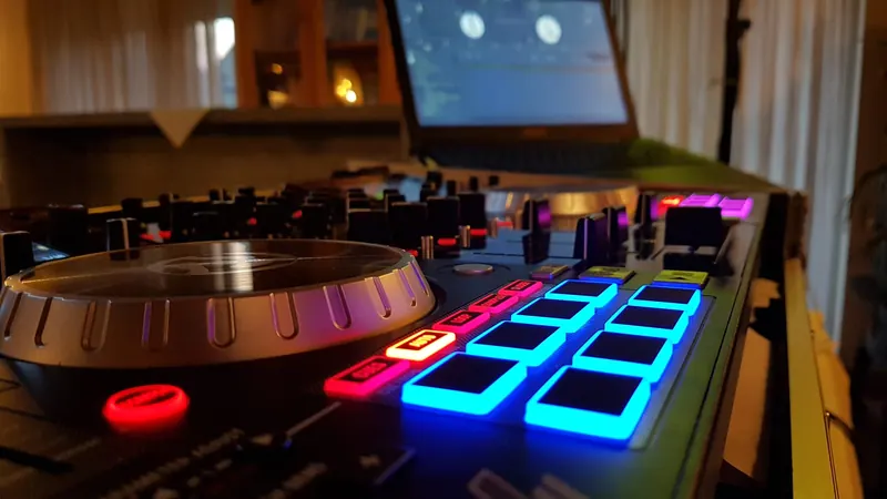 Detail des DJ-Controllers mit beleuchteten Tasten